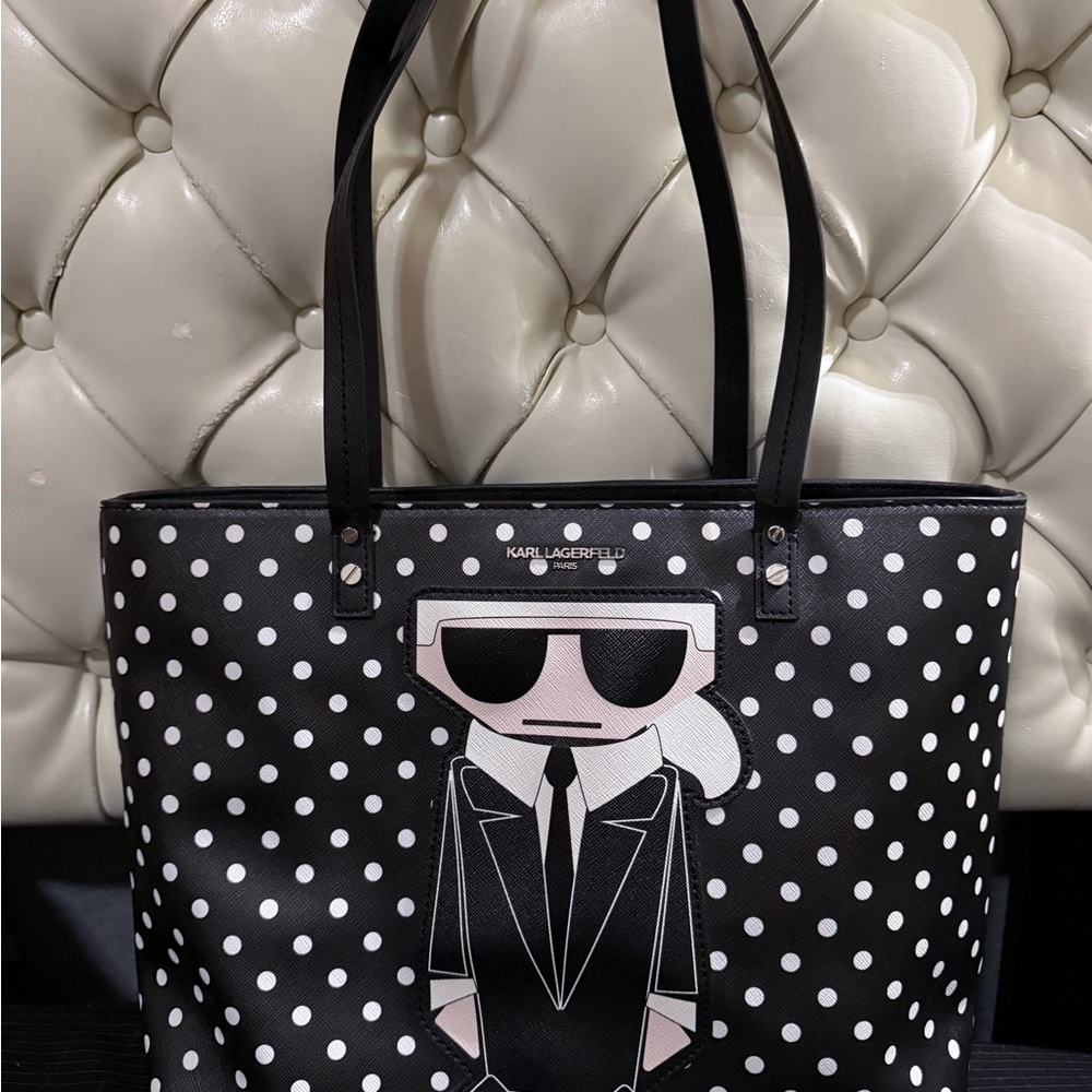 Karl Lagerfeld Black and White Polka Dot Tote